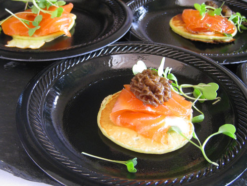 Pacifica Del Mar's house-smoked salmon with sweet pea blini and morel mushrooms (my favorite dish of the event)