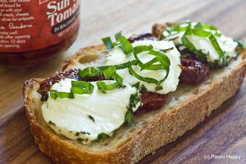 Open-Faced Grilled Goat Cheese with Sundried Tomatoes & Herbs