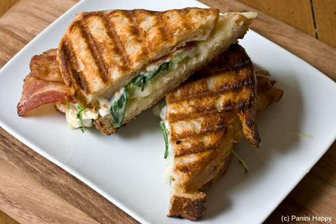 Brie & Goat Cheese Panini with Bacon and Green Tomato