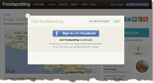 Connect to Foodspotting through Facebook or create an account