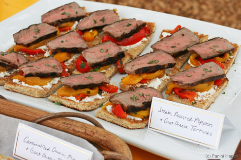 Steak, Roasted Bell Peppers and Goat Cheese Tartines