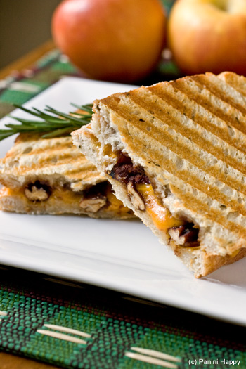 Post image for Cheddar and Apple Butter Panini with Rosemary Candied Pecans