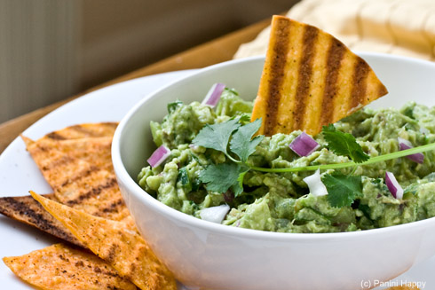 Grilled Tortilla Chips and Grilled Tomatillo Guacamole