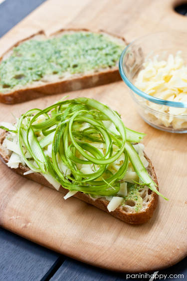 Grilled Jarlsberg with Shaved Asparagus and Lemony Arugula Pesto