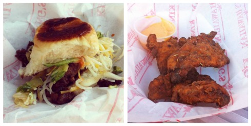 Food truck treats: (left) Short Rib Sliders from Kogi and (right) Buttermilk Fried Chicken from Ludotruck